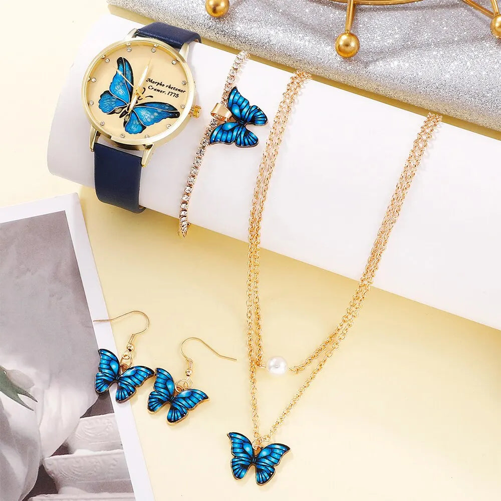 Blue Butterfly Jewelry 5pcs Set