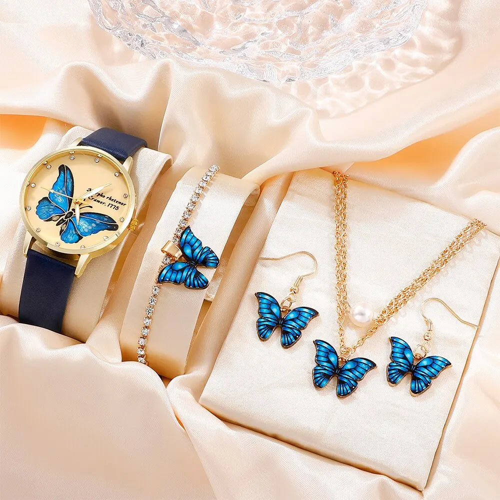 Blue Butterfly Jewelry 5pcs Set