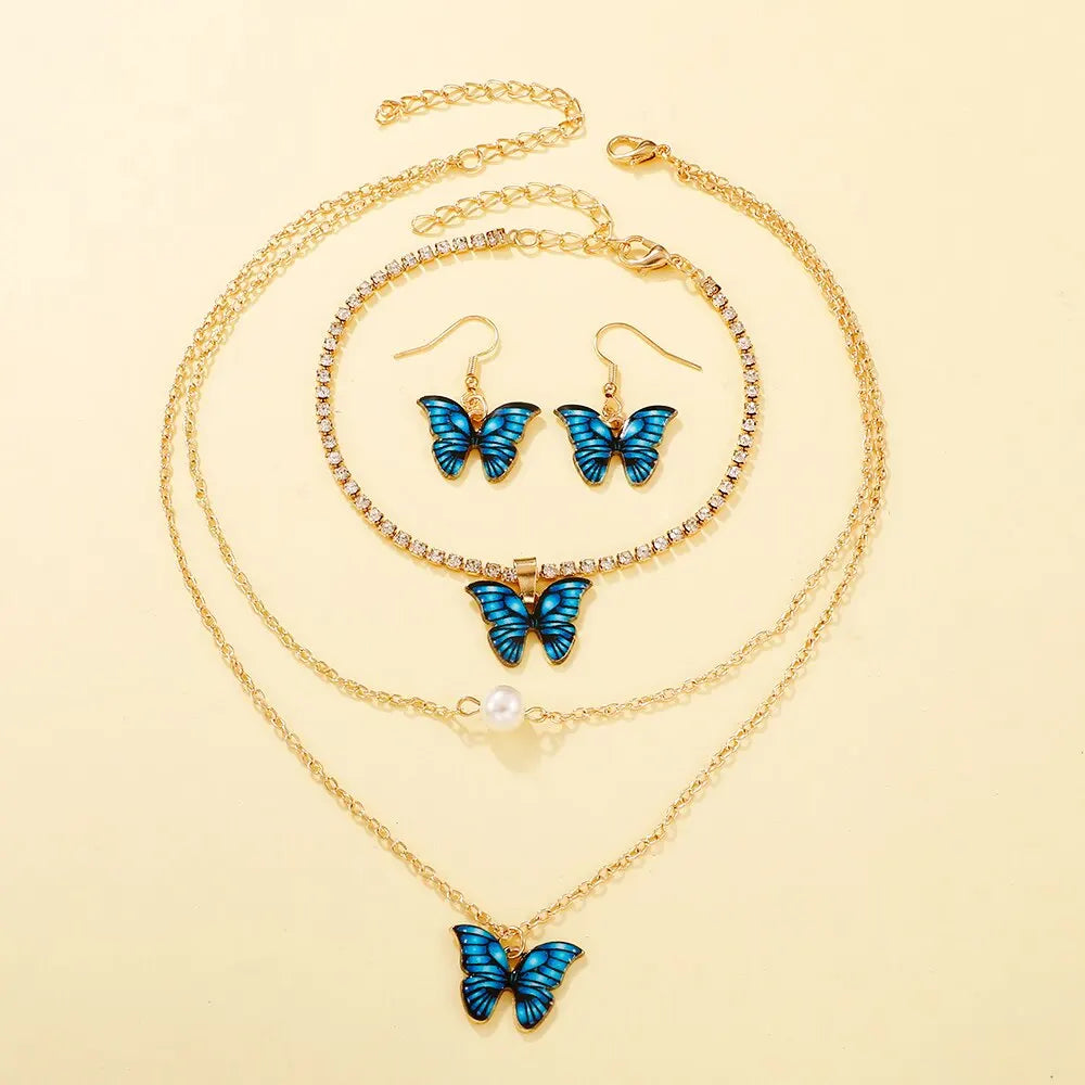 Blue Butterfly Jewelry 5pc Set