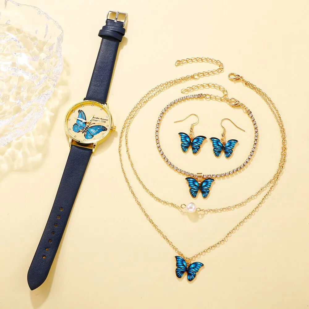 Blue Butterfly Jewelry 5pcs Set